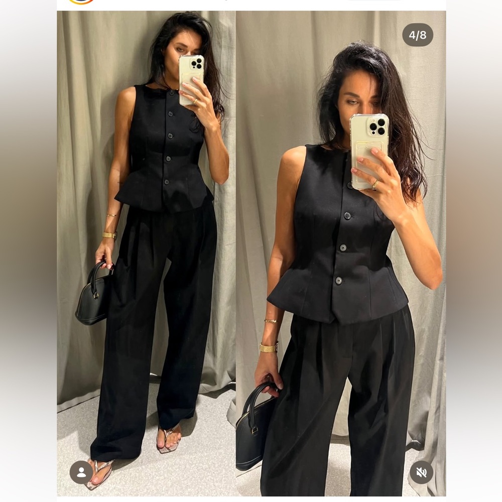 Zara Black ZW COLLECTION PLEATED PANTS